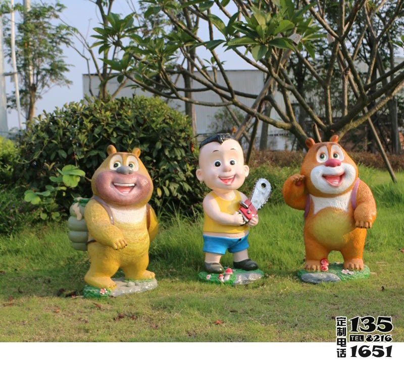 兒童游樂(lè)園擺放熊出沒(méi)小光頭強(qiáng)玻璃鋼卡通動(dòng)畫(huà)人物雕塑