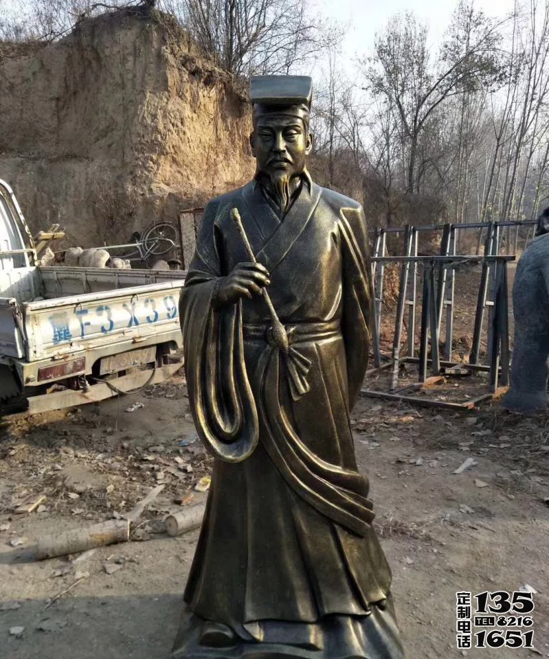 學院站立拿筆仿銅玻璃鋼王羲之名人雕塑 學院站立拿筆仿銅玻璃鋼王羲之名人雕塑